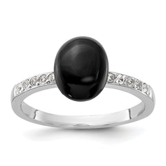 Sterling Silver Rhodium-plated Onyx and .2WT White Topaz Ring