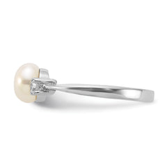 Sterling Silver Rhodium-plated 6-7mm White Freshwater Cultured Pearl and CZ Ring