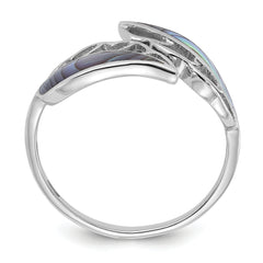Sterling Silver Rhodium-Plated Polished Abalone Bypass Leaf Ring