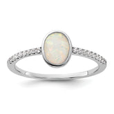Sterling Silver Rhodium-plated Created Opal and CZ Ring