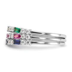 Sterling Silver Rhodium-plated Green, Red and Blue CZ 3 Ring Set