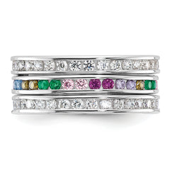 Sterling Silver Rhodium-plated Multi Color CZ 3 Band Set