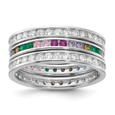 Sterling Silver Rhodium-plated Multi Color CZ 3 Band Set