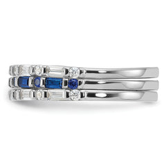 Sterling Silver Rhodium-plated Blue and White CZ 3 Ring Set