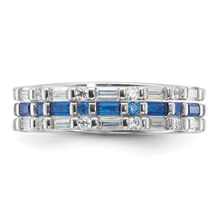 Sterling Silver Rhodium-plated Blue and White CZ 3 Ring Set