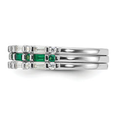 Sterling Silver Rhodium-plated Green and White CZ 3 Ring Set