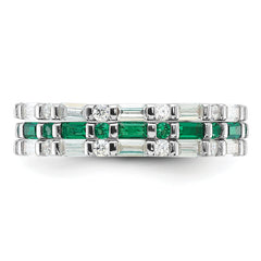 Sterling Silver Rhodium-plated Green and White CZ 3 Ring Set