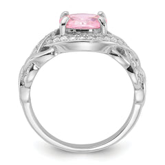 Sterling Silver Rhodium-plated Pink & White CZ Braided Ring