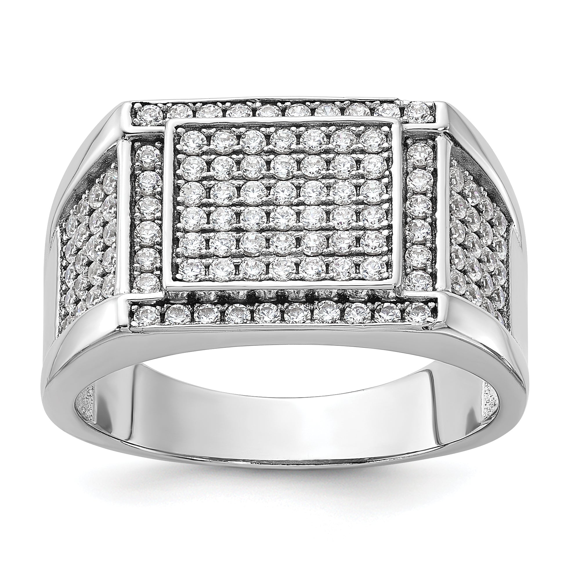 Sterling Silver Rhodium-plated CZ Signet Ring