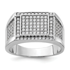 Sterling Silver Rhodium-plated CZ Signet Ring