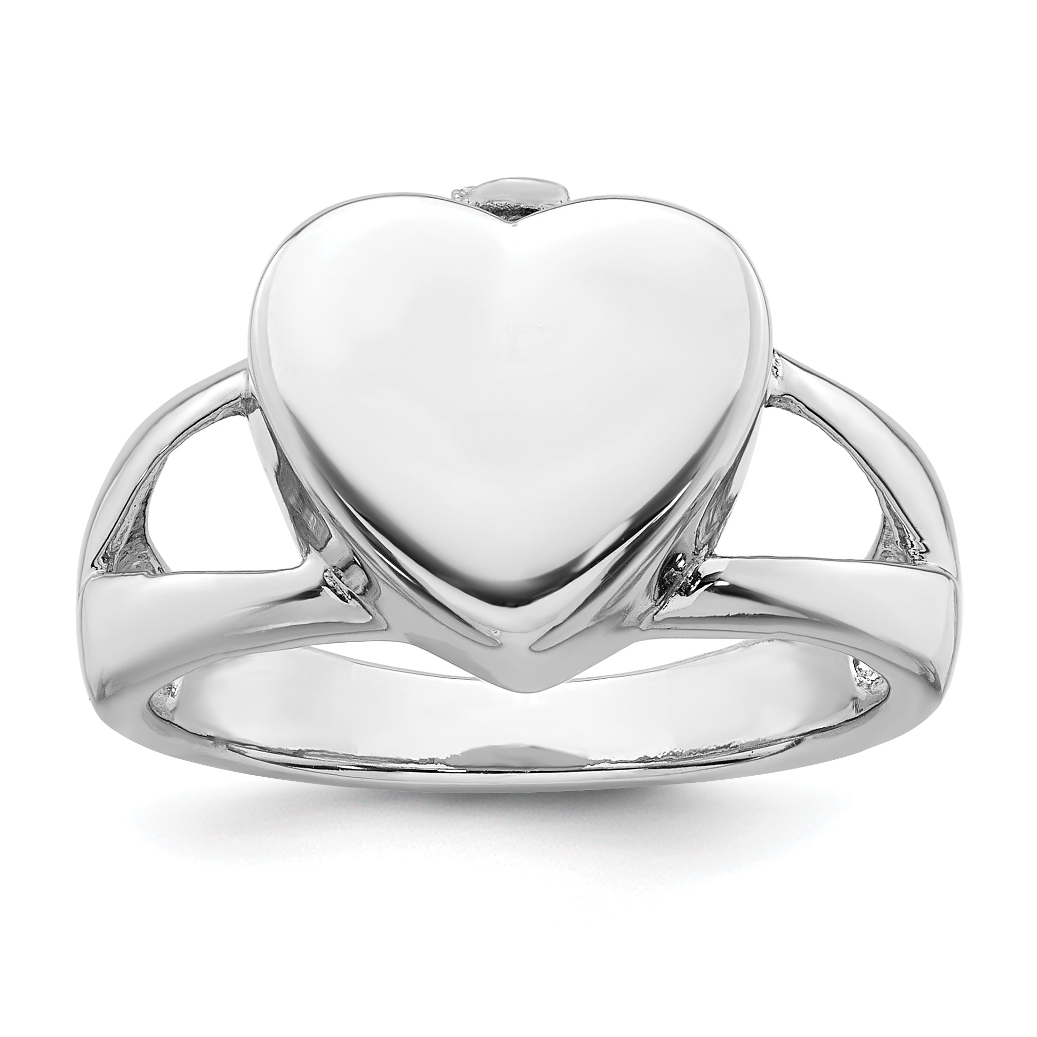 Sterling Silver Rhodium-plated Polished Heart Ash Holder Size 8 Ring