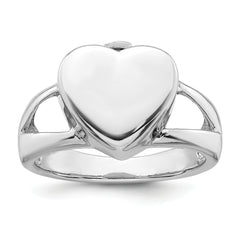 Sterling Silver Rhodium-plated Polished Heart Ash Holder Size 8 Ring
