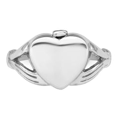 Sterling Silver Rhodium-plated Polished Claddagh Heart Ash Holder Size 8 Ring