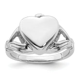 Sterling Silver Rhodium-plated Polished Claddagh Heart Ash Holder Size 8 Ring