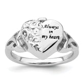 Sterling Silver Rhod-plated Enameled Celtic Knot Heart ALWAYS IN MY HEART Ash Holder Size 8 Ring