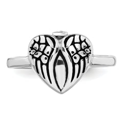 Sterling Silver Rhodium-plated Enameled Heart With Wings FOREVER IN MY HEART (Inside) Ash Holder Size 8 Ring