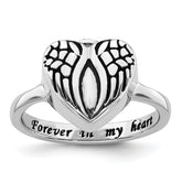 Sterling Silver Rhodium-plated Enameled Heart With Wings FOREVER IN MY HEART (Inside) Ash Holder Size 8 Ring