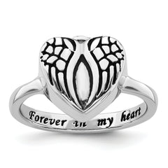 Sterling Silver Rhodium-plated Enameled Heart With Wings FOREVER IN MY HEART (Inside) Ash Holder Size 8 Ring