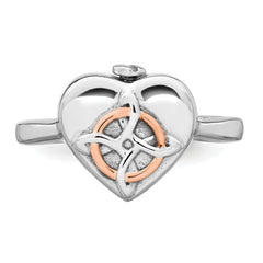 Sterling Silver Rhodium-plated with Rose-tone Circle Celtic Heart I STILL NEED YOU CLOSE TO ME (Inside) Ash Holder Size 8 Ring