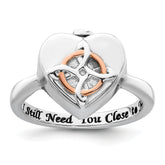 Sterling Silver Rhodium-plated with Rose-tone Circle Celtic Heart I STILL NEED YOU CLOSE TO ME (Inside) Ash Holder Size 8 Ring