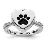 Sterling Silver Rhodium-plated CZ Shank Heart Enameled Paw Print FOREVER IN MY HEART (Inside) Ash Holder Size 8 Ring