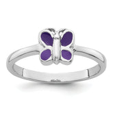 Sterling Silver Rhodium-plated Children's Size 4 Purple Enamel Butterfly Ring
