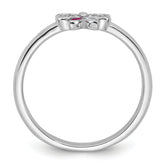 Sterling Silver Rhodium-plated Children's Size 4 Pink CZ with Pink and White Enamel Bow Ring