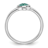 Sterling Silver Rhodium-plated Children's Size 4 Green Enamel Christmas Tree with Hearts Ring