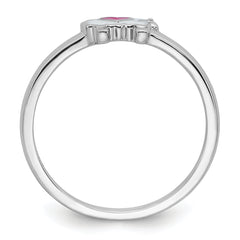 Sterling Silver Rhodium-plated Children's Size 4 White and Pink Enamel Sheep with Heart Ring