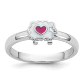 Sterling Silver Rhodium-plated Children's Size 4 White and Pink Enamel Sheep with Heart Ring