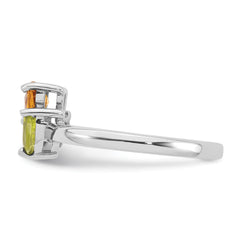 Sterling Silver Rhodium-plated Polished Heart Citrine and Peridot Flower Ring