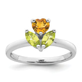 Sterling Silver Rhodium-plated Polished Heart Citrine and Peridot Flower Ring