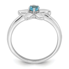 Sterling Silver Rhodium-plated Polished Round Light Swiss Blue Topaz Starfish Ring