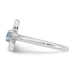 Sterling Silver Rhodium-plated Polished Round Light Swiss Blue Topaz Starfish Ring