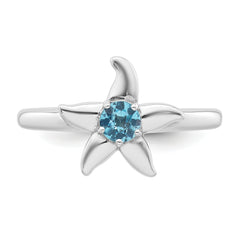 Sterling Silver Rhodium-plated Polished Round Light Swiss Blue Topaz Starfish Ring