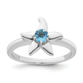 Sterling Silver Rhodium-plated Polished Round Light Swiss Blue Topaz Starfish Ring