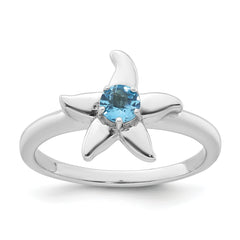 Sterling Silver Rhodium-plated Polished Round Light Swiss Blue Topaz Starfish Ring