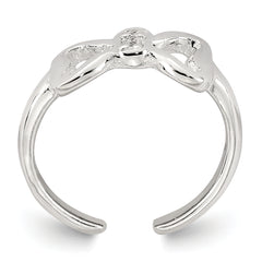 Sterling Silver Polished CZ Bow Adjustable Toe Ring
