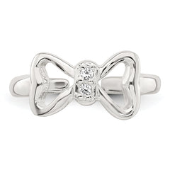 Sterling Silver Polished CZ Bow Adjustable Toe Ring
