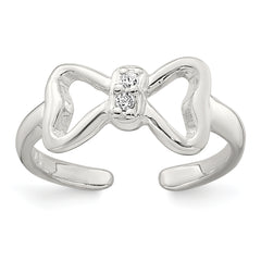 Sterling Silver Polished CZ Bow Adjustable Toe Ring