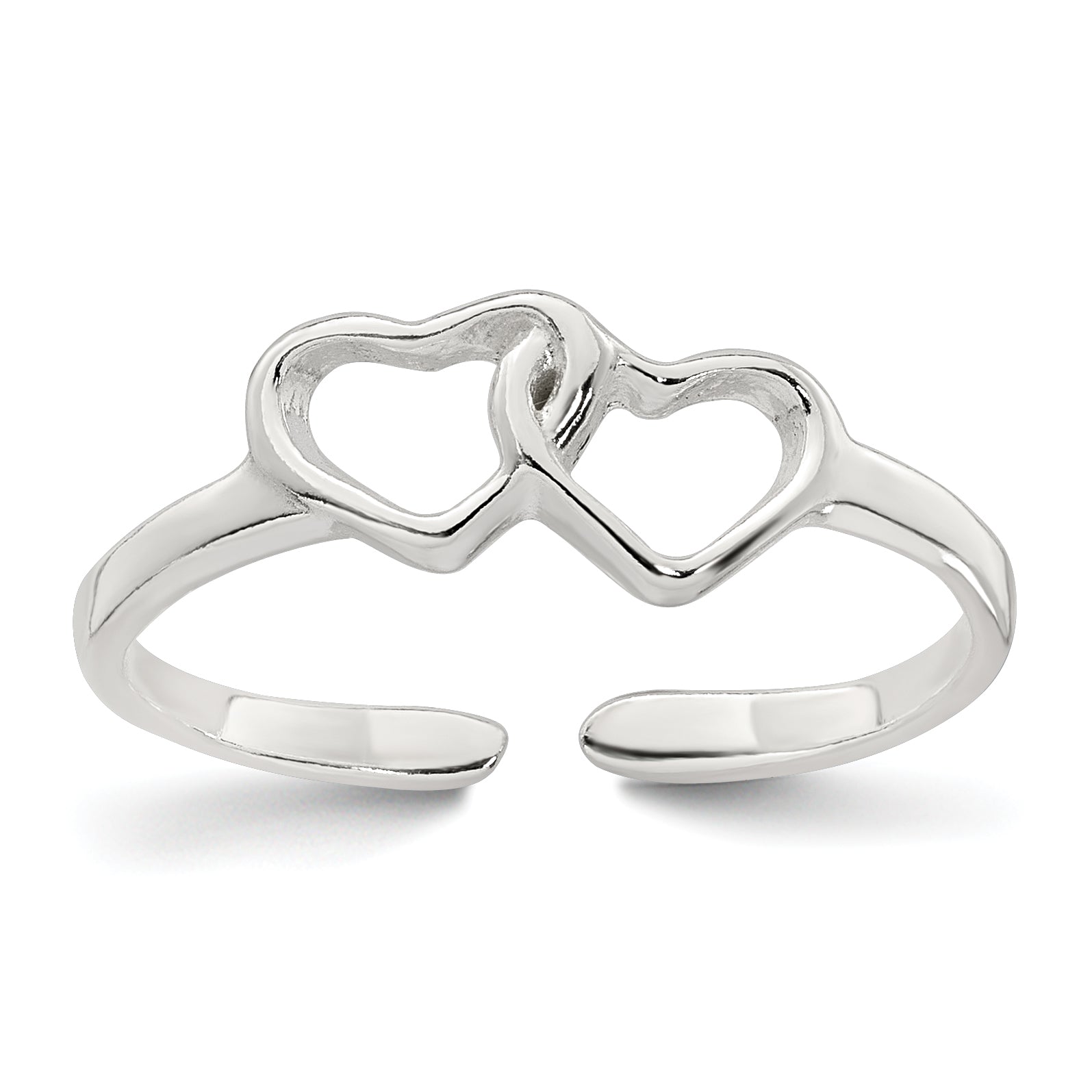 Sterling Silver Polished Interlocking 2-Hearts Toe Ring