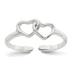Sterling Silver Polished Interlocking 2-Hearts Toe Ring