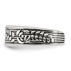 Sterling Silver Polished and Antiqued Rose and Leaf Pattern Toe Ring