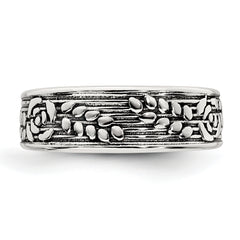 Sterling Silver Polished and Antiqued Rose and Leaf Pattern Toe Ring