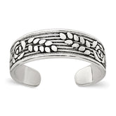 Sterling Silver Polished and Antiqued Rose and Leaf Pattern Toe Ring