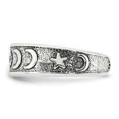 Sterling Silver Polished and Antiqued Moon and Star Toe Ring