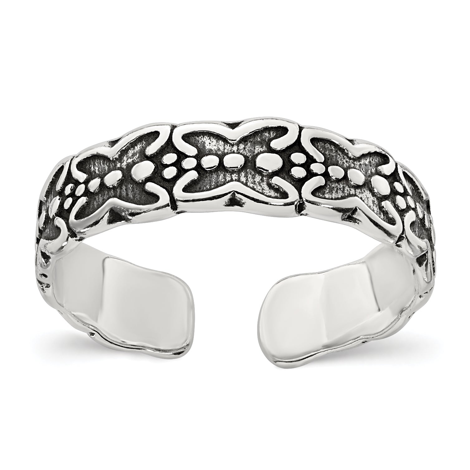 Sterling Silver Polished and Antiqued Butterfly Toe Ring