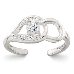 Sterling Silver Polished CZ Fancy Toe Ring