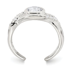 Sterling Silver Polished Fancy CZ Twisted Sides Adjustable Toe Ring