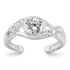 Sterling Silver Polished Fancy CZ Twisted Sides Adjustable Toe Ring